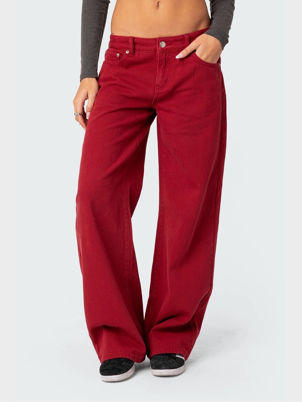 New EDIKTED Roman Burgundy Red Low Rise Baggy Jeans - size M